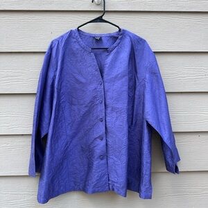 Eileen Fisher Womens Purple Silk 3/4 Sleeve Crinkled Button Up Jacket Sz L B30